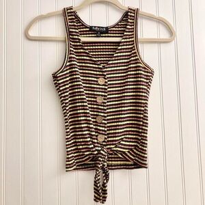 Indie Striped Tie Front Ribbed Cropped Tank